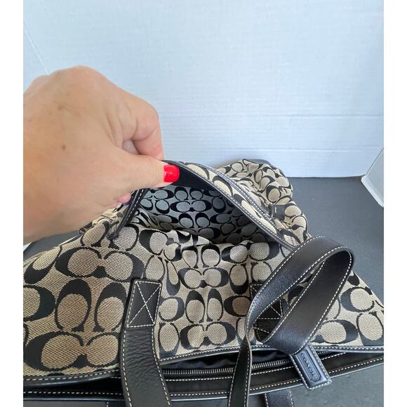 Coach Gray Black Canvas and Leather Signature C Tote Purse Shoulder Bag - Picture 10 of 13